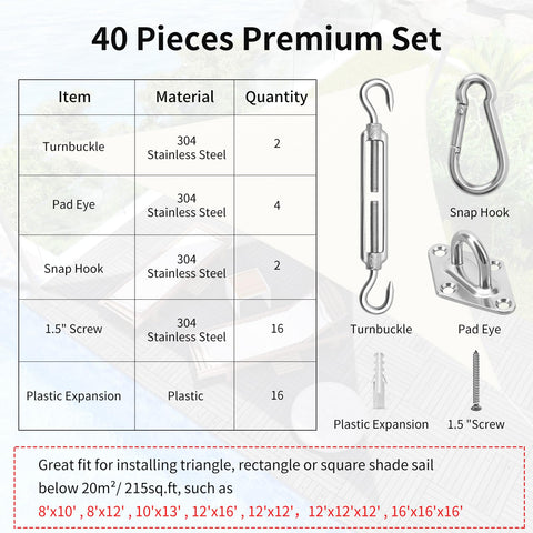 HYASIA outdoor patio installation kit for versatile shade sail mounting.