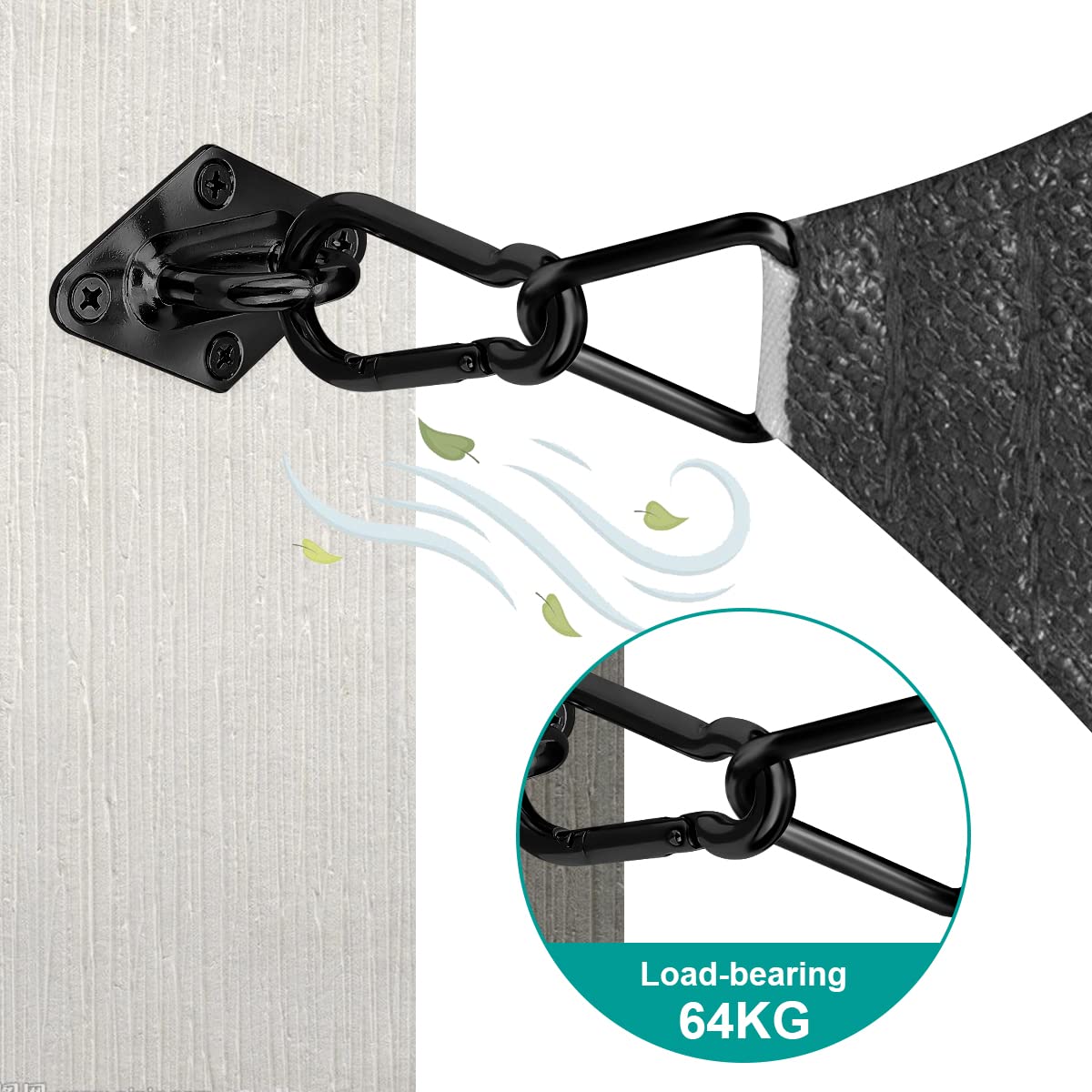 HYASIA snap hooks and plastic expansion closeup shows versatile fasteners for easy setup.