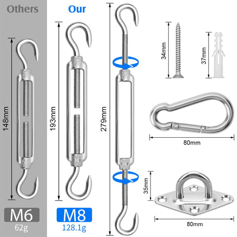 HYASIA stainless steel hardware parts kit ensures long-lasting outdoor shade installations.