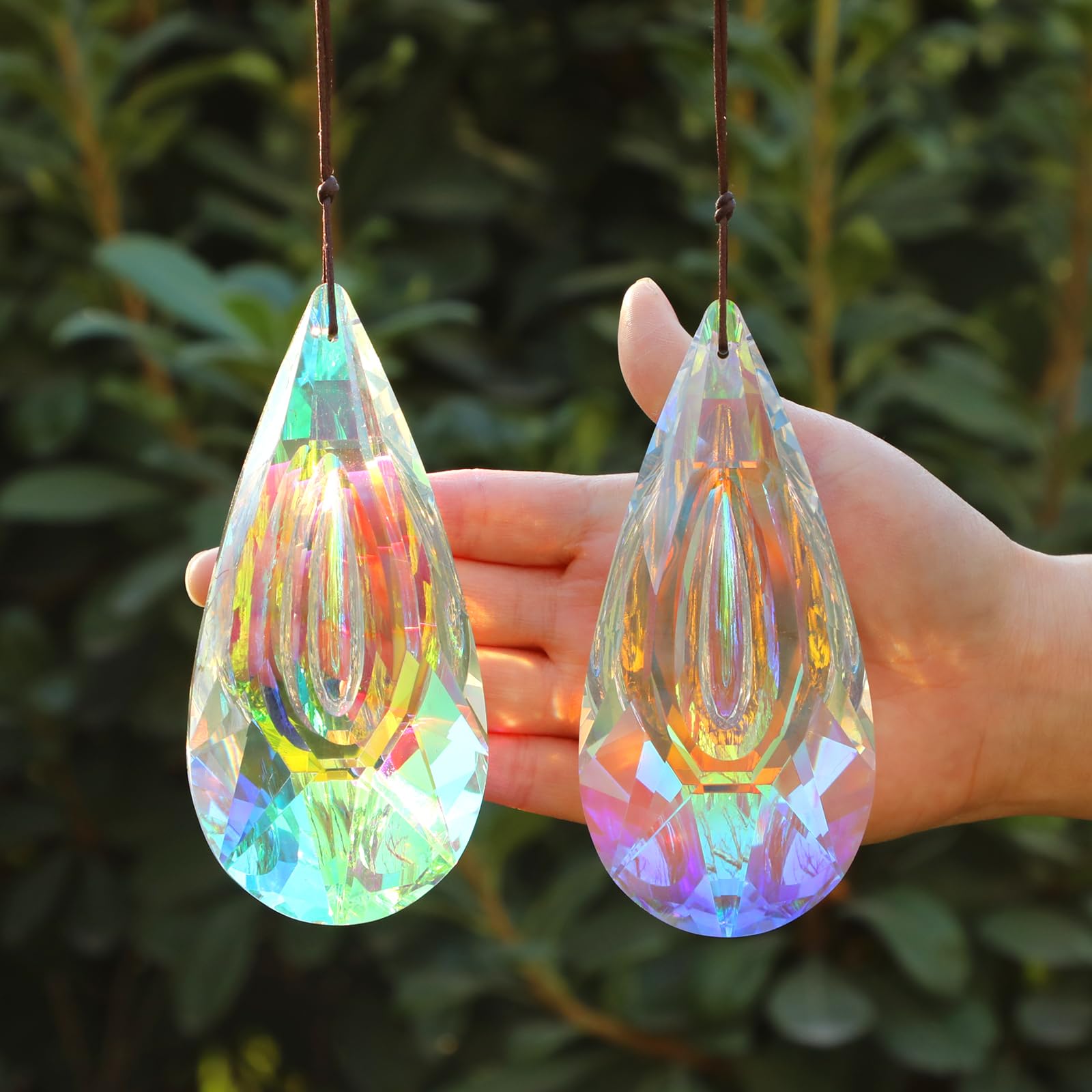 HYBEADS 120mm crystal suncatcher in a two-pack catching sunlit rainbows