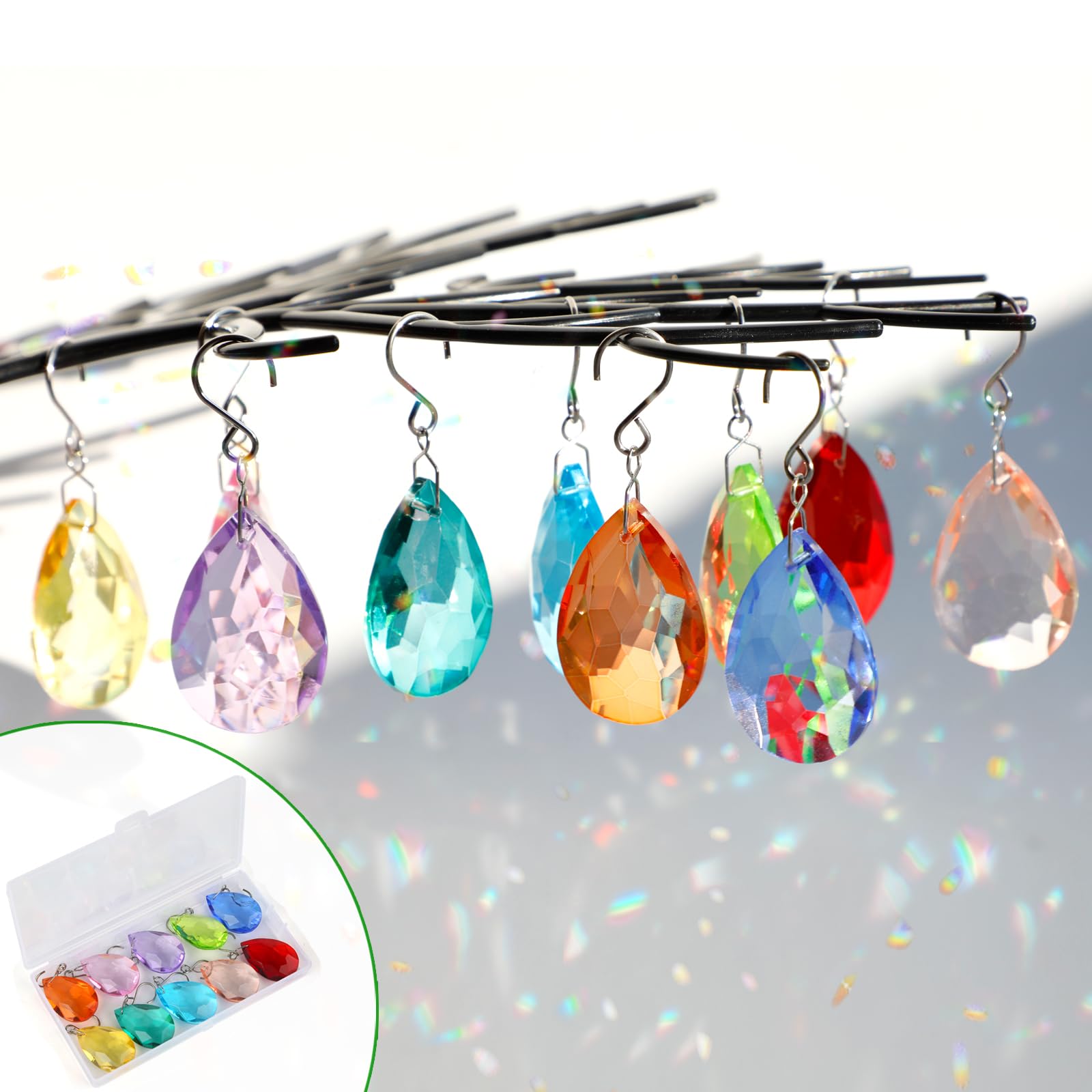 HYBEADS 38mm crystal teardrop suncatcher prisms reflect sunlight in rainbow colors