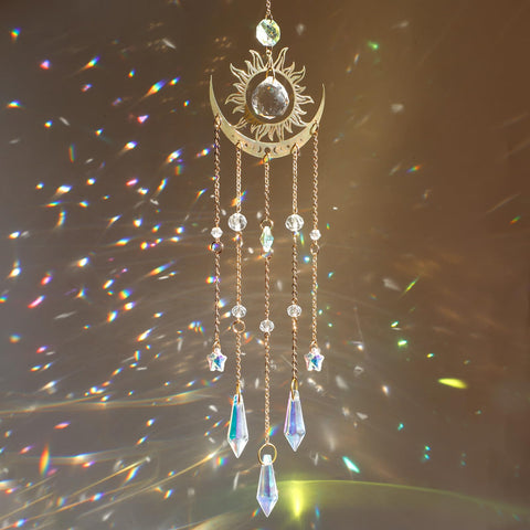 HYBEADS Crystal Suncatcher sun-moon design adds sparkle for window rainbow light.