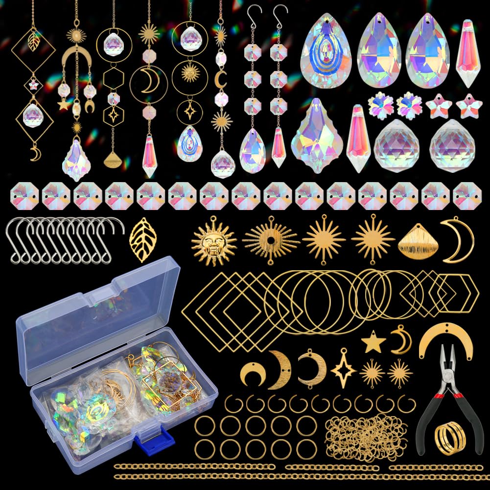 HYBEADS DIY suncatcher kit contents showcase crystal pieces for sparkling window décor