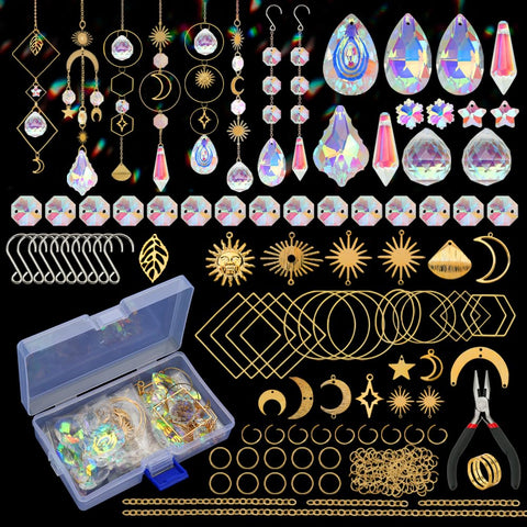 HYBEADS DIY suncatcher kit contents showcase crystal pieces for sparkling window décor