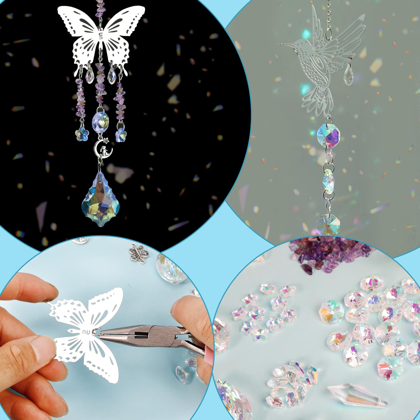 HYBEADS suncatchers in-use on window showing rainbow light