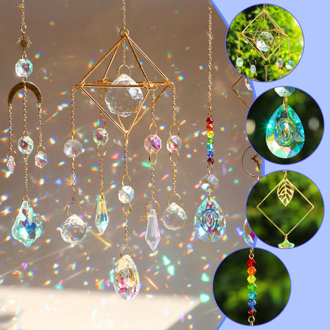 HYBEADS rainbow prism beads catching sunlight and casting tiny rainbows