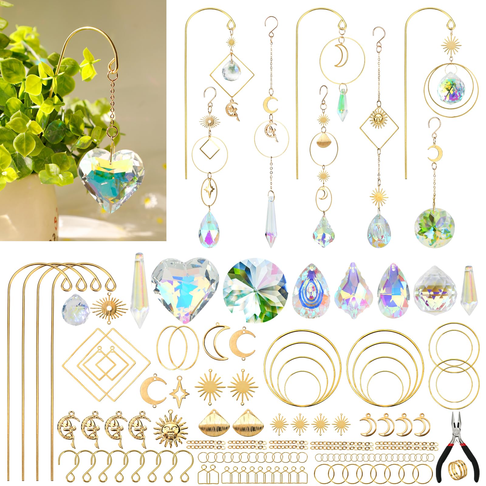 HYBEADS sun catcher heart crystal kit for bright window decor.