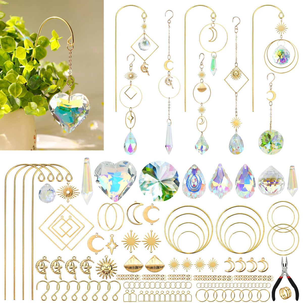 HYBEADS sun catcher heart crystal kit for bright window decor.
