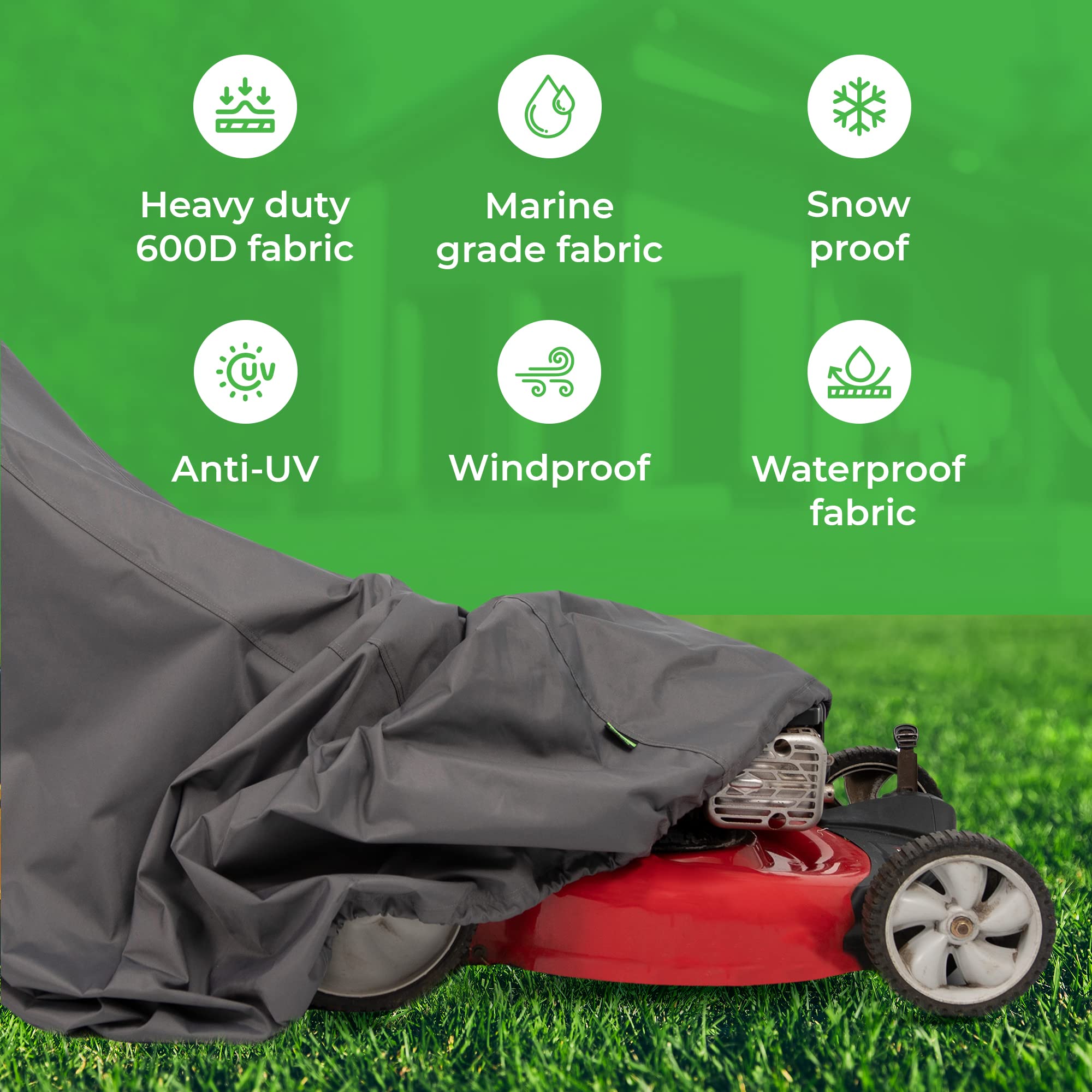Hybrid Covers lawnmower cover UV resistant fabric guards against sun fade on lawnmower