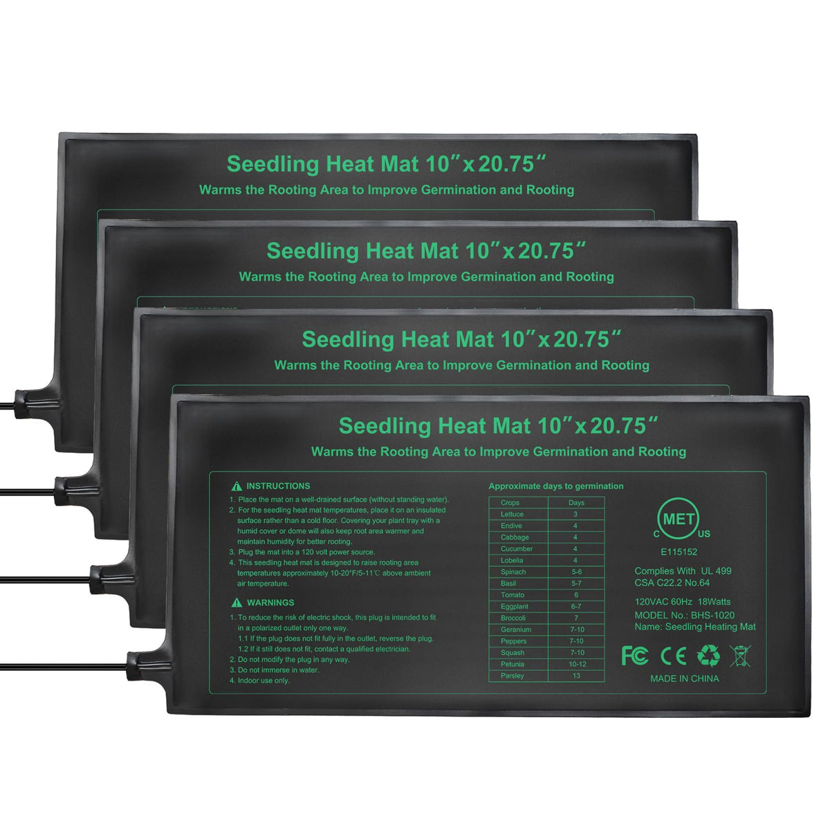 HYDGOOHO Seedling Heat Mat 4 Pack in-use for greenhouse seed starting.