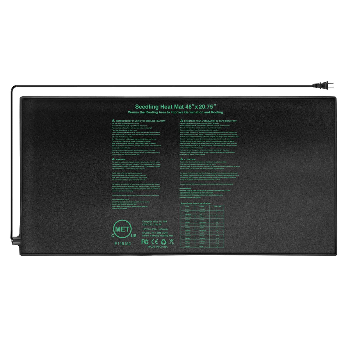 HYDGOOHO Seedling Heat Mat 48x20, top view shows even warmth for seedlings