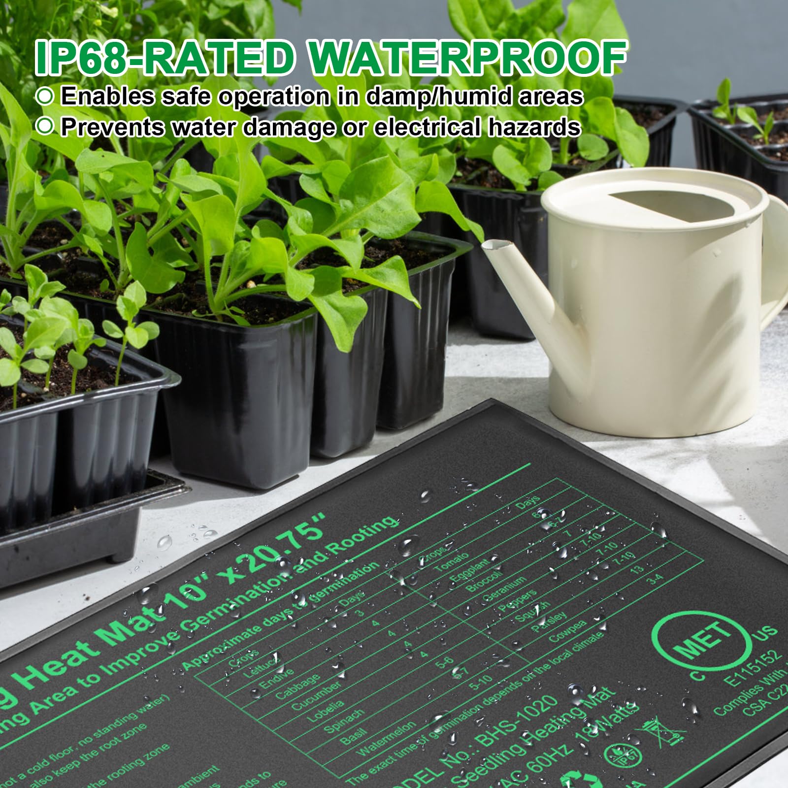 HYDGOOHO Seedling Heat Mat placed on an insulated surface for warm starts.