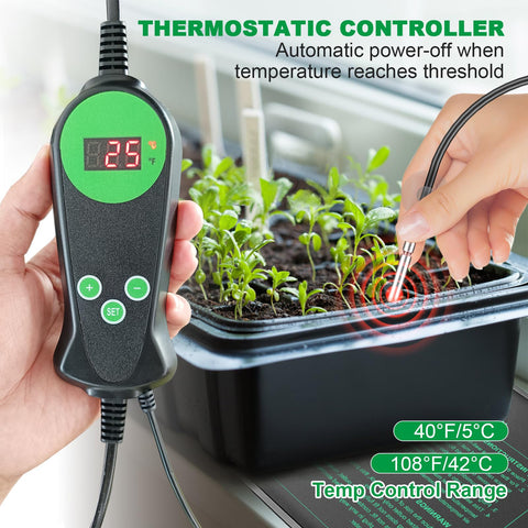 HYDGOOHO heat mat with built-in thermostat and LED display for precise warmth.