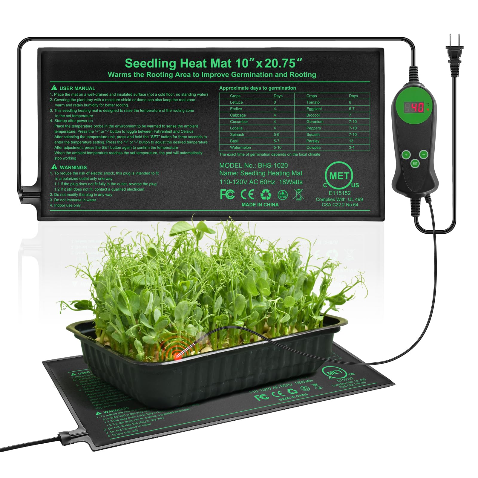 HYDGOOHO Seedling Heat Mat top view showing compact warmth for seed trays.