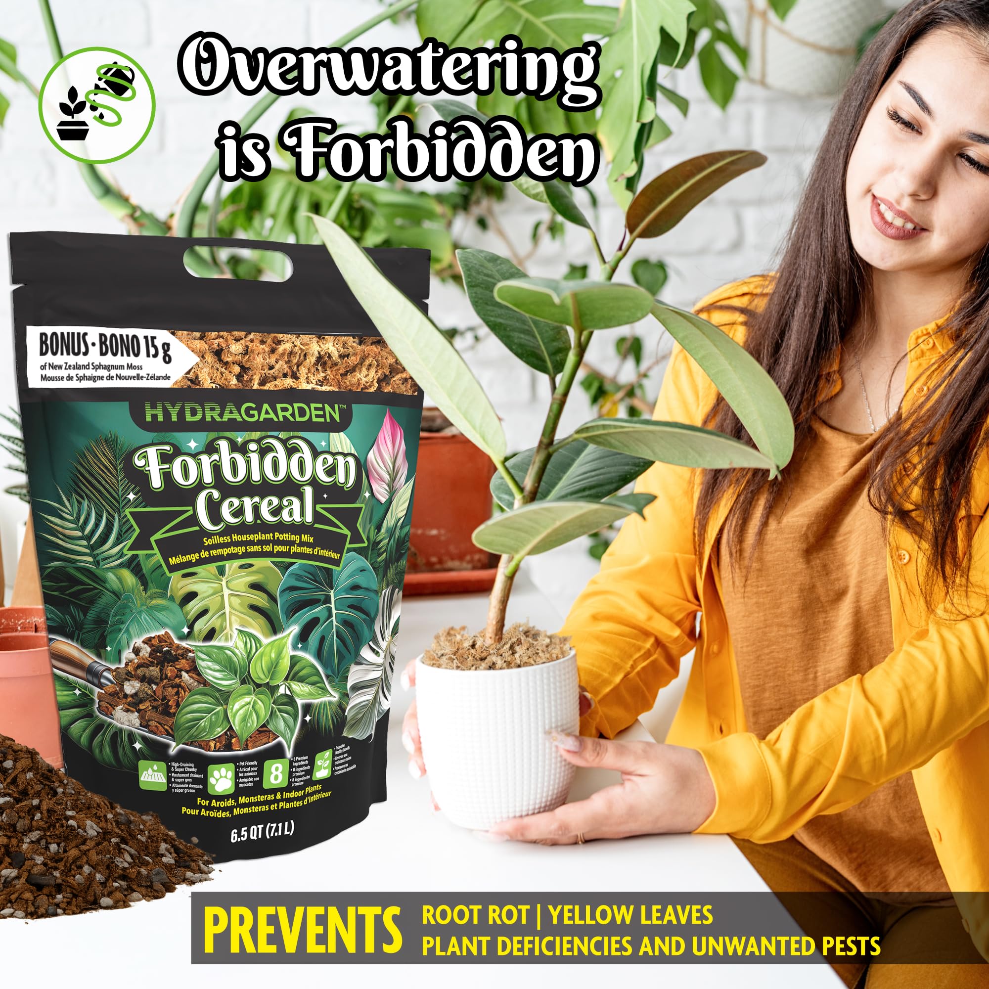 HydraGarden Forbidden Cereal ingredients highlight orchid bark and perlite for balanced moisture