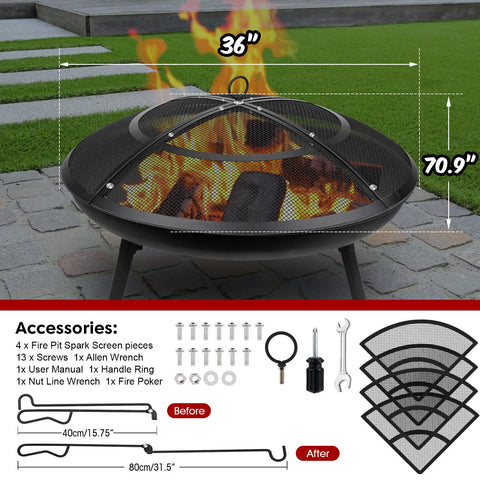 Hydream fire pit screen with handle and poker for easy setup and control