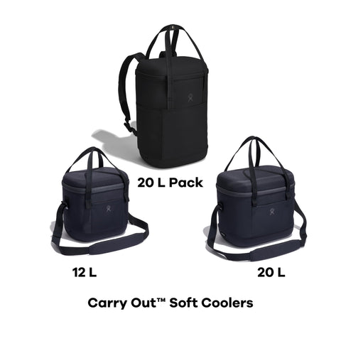 Hydro Flask Carry Out Soft Cooler Pack dimensions show 20 L capacity