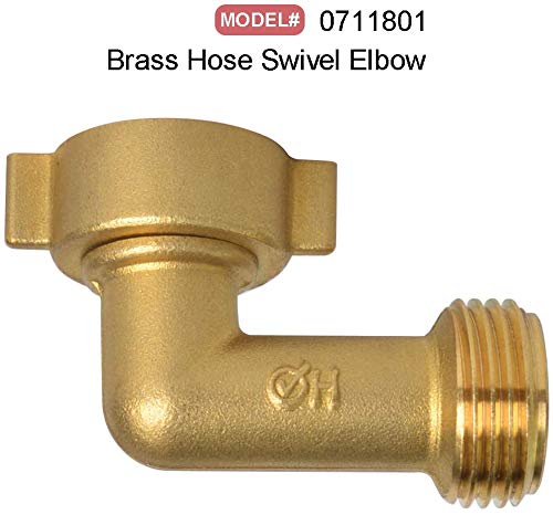 HYDRO MASTER brass elbow, 3/4 FHT x 3/4 MHT, simplifies hose alignment and prevents kinks.