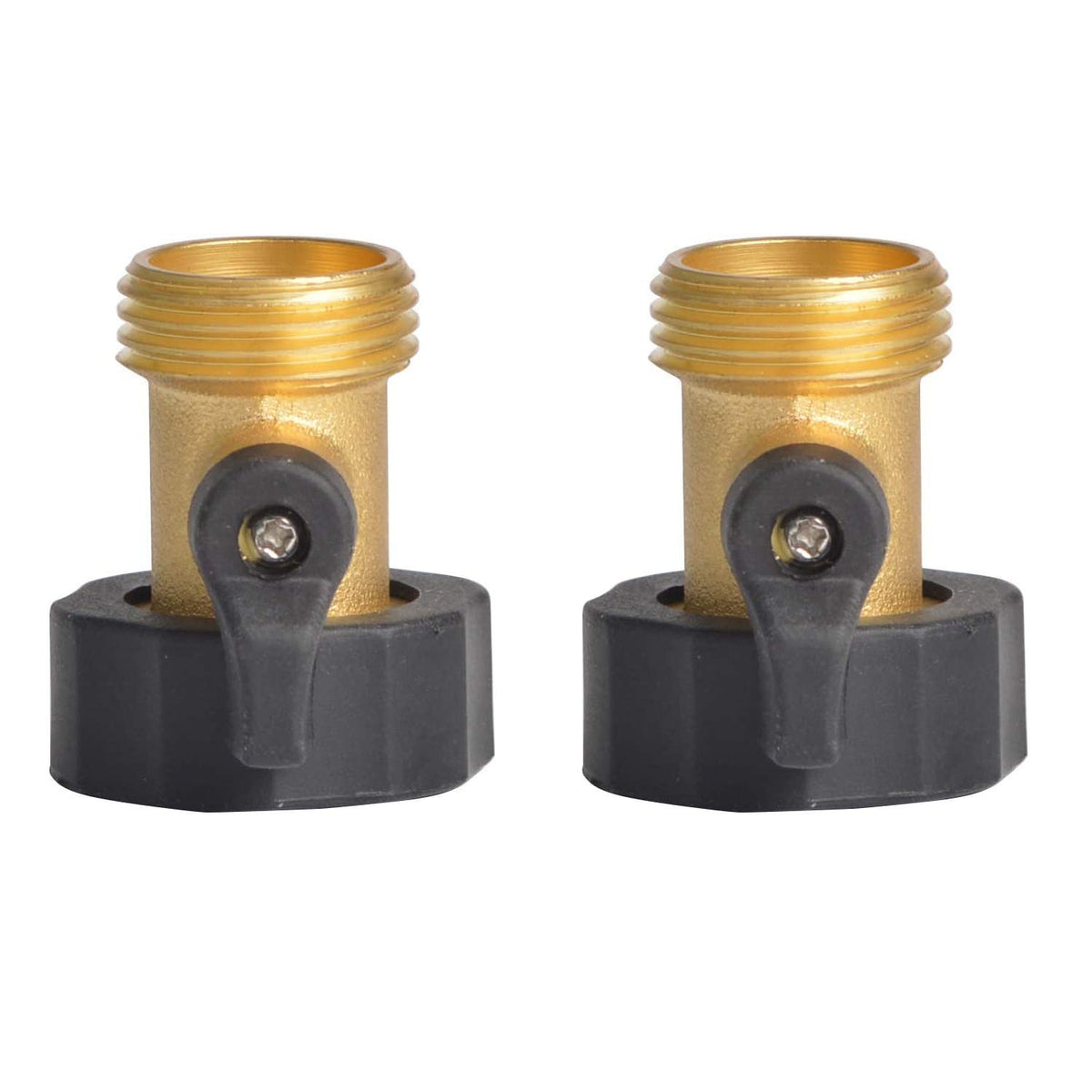 HYDRO MASTER brass shut-off valve close-up showing durable threads for reliable outdoor connection.