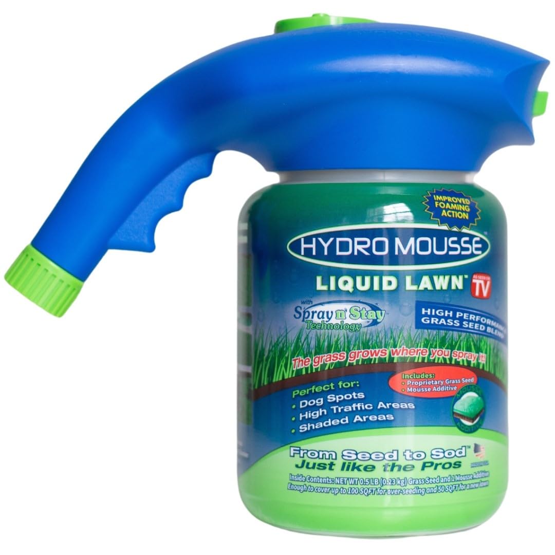 Hydro Mousse Liquid Lawn Kit spray head highlights planting zones for even coverage.