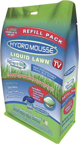 Hydro Mousse refill bag pouring onto lawn for easy application