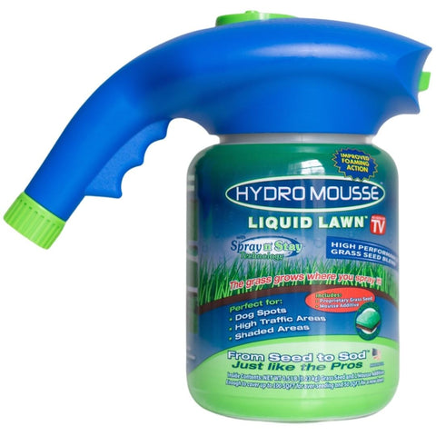 Hydro Mousse Liquid Lawn System with hose-attachment spray for mess-free, precise seed placement.
