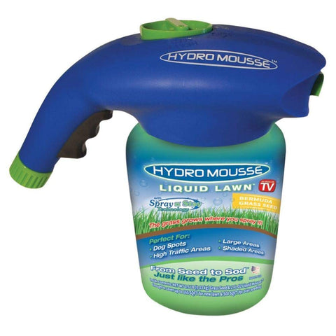 Hydro Mousse spray-attachment demonstrates mess-free, precise lawn application.
