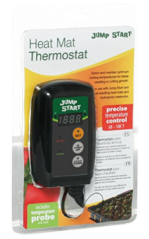 Hydrofarm JumpStart digital readout provides accurate temperature tracking for seedlings.
