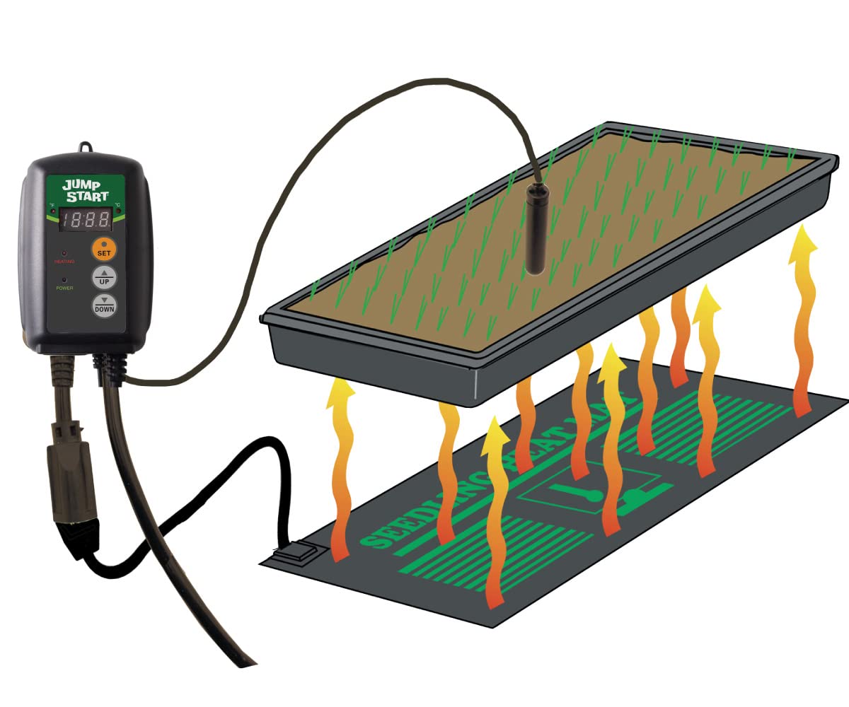 Hydrofarm JumpStart displays Fahrenheit or Celsius for versatile heating setups.