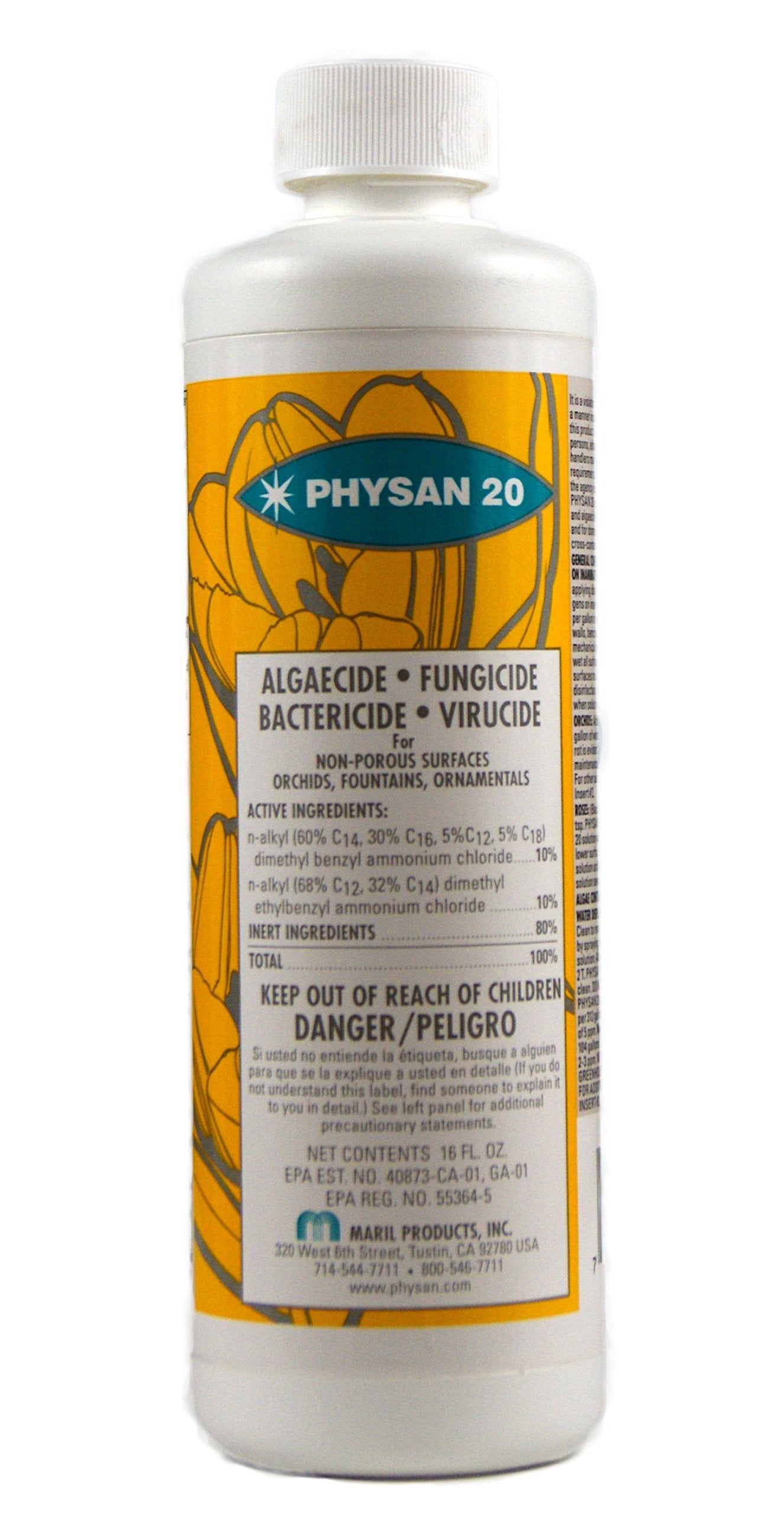 Hydrofarm Physan 20 bottle; broad-spectrum protection for greenhouses, fountains, and plants.