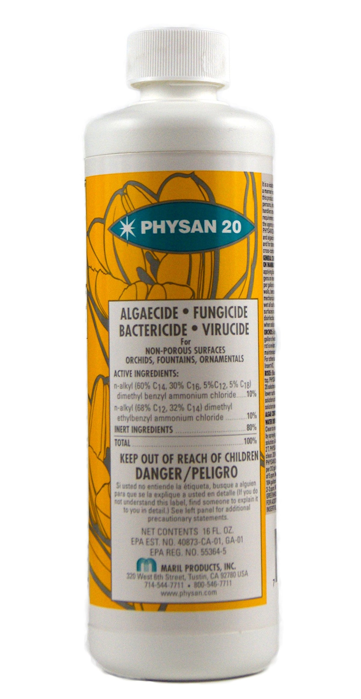 Hydrofarm Physan 20 bottle; broad-spectrum protection for greenhouses, fountains, and plants.