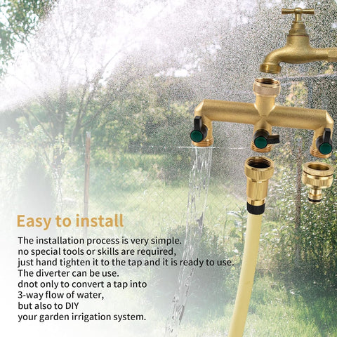 Hydrogarden hose splitter setup for tidy watering with three active outlets