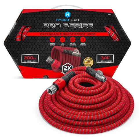 HydroTech 200 ft Pro Series hose full length view shows lightweight handling