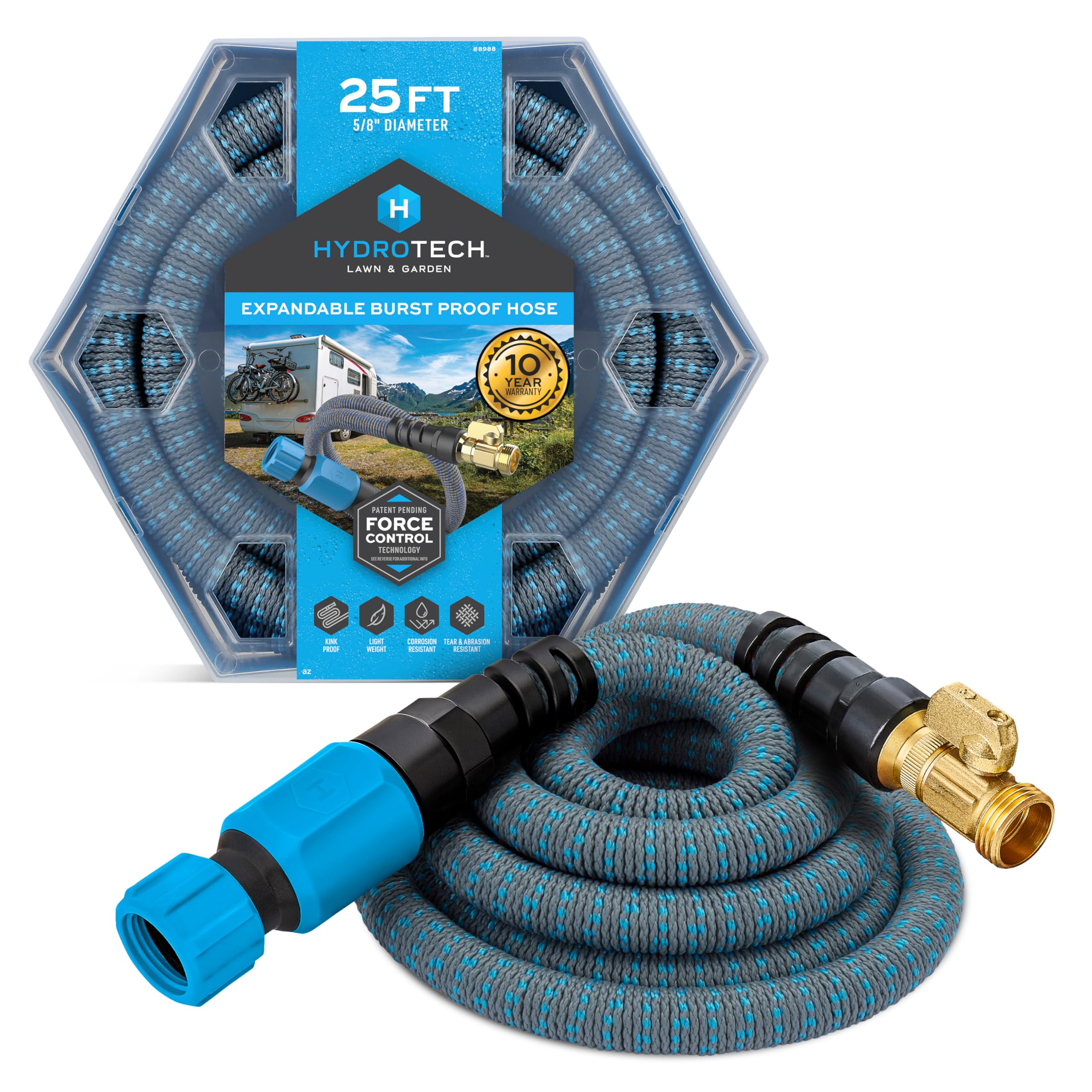 HydroTech expandable hose 25ft showing lightweight design for easy carry and storage