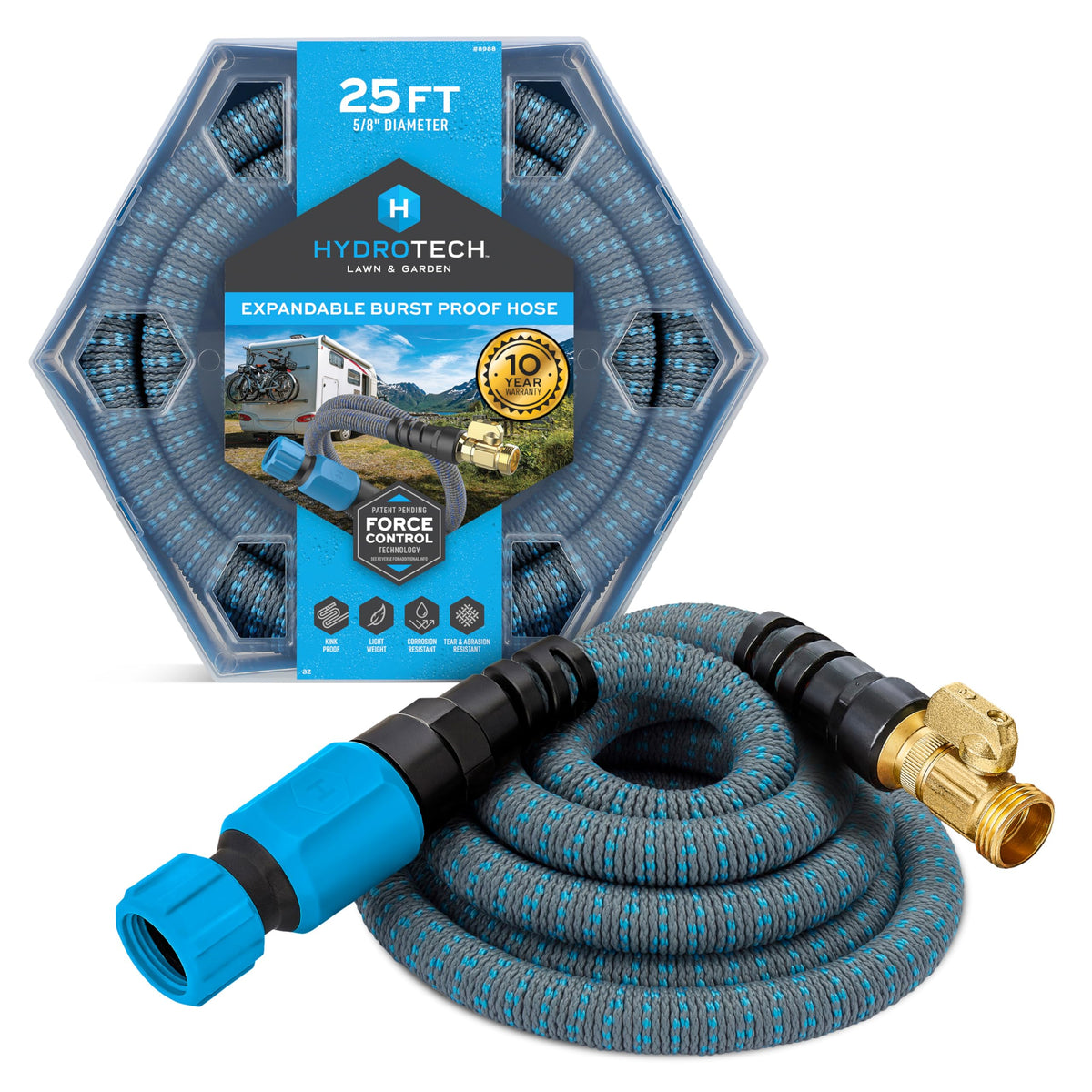 HydroTech expandable hose 25ft showing lightweight design for easy carry and storage