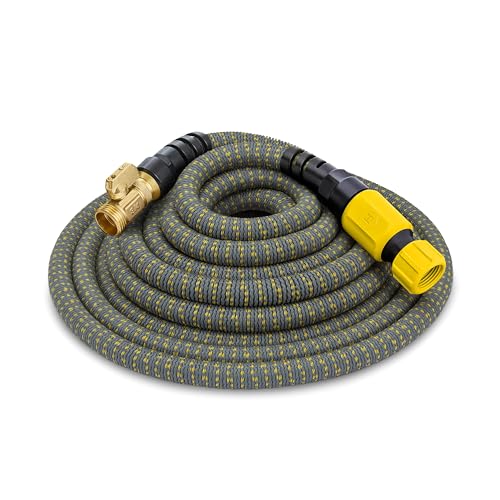 HydroTech hose shrunk to compact storage, saving space in shed.