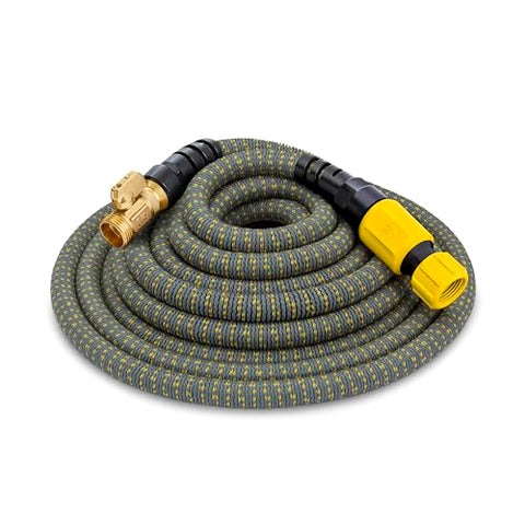 HydroTech hose shrunk to compact storage, saving space in shed.