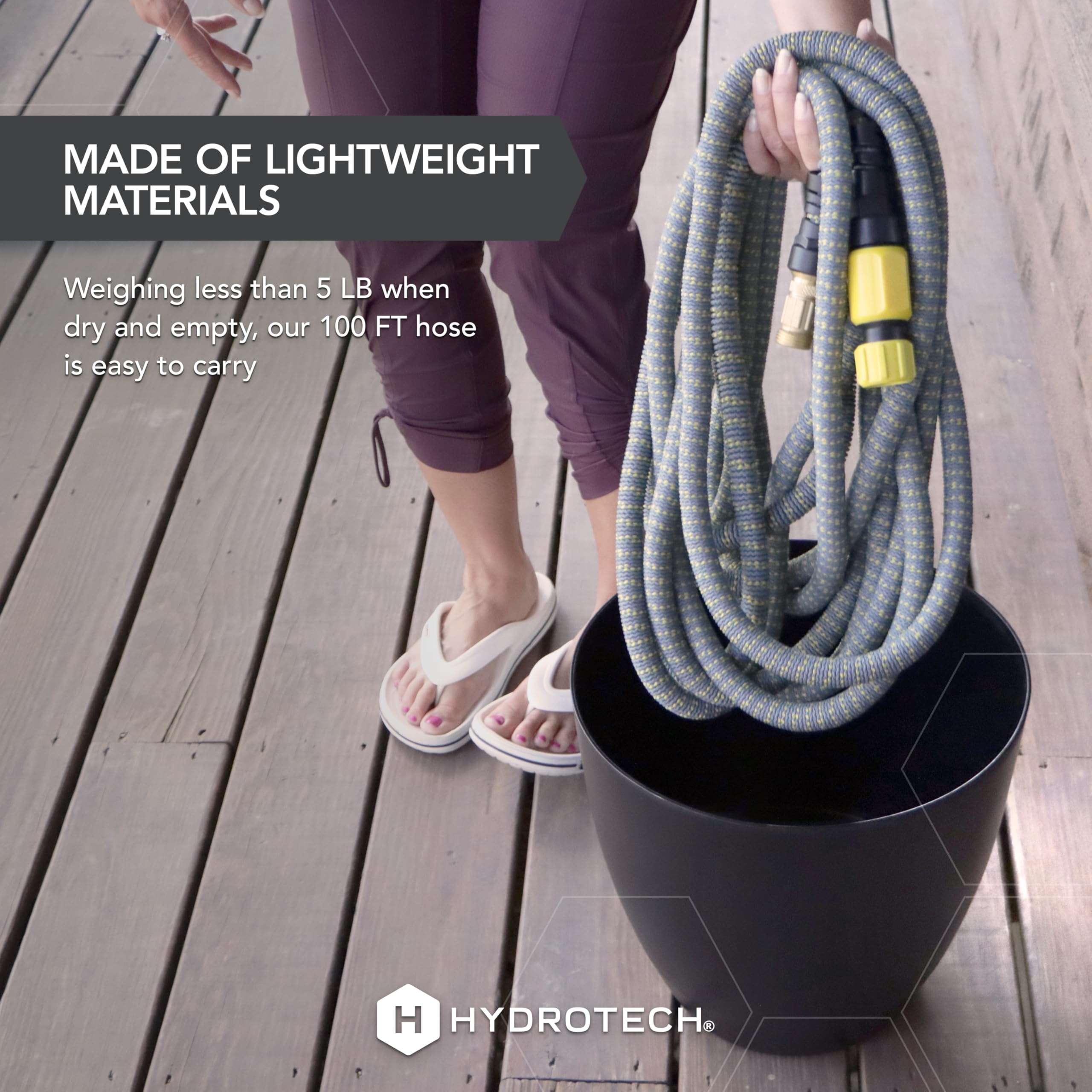 HydroTech hose exterior shows durable construction for long-term outdoor use.