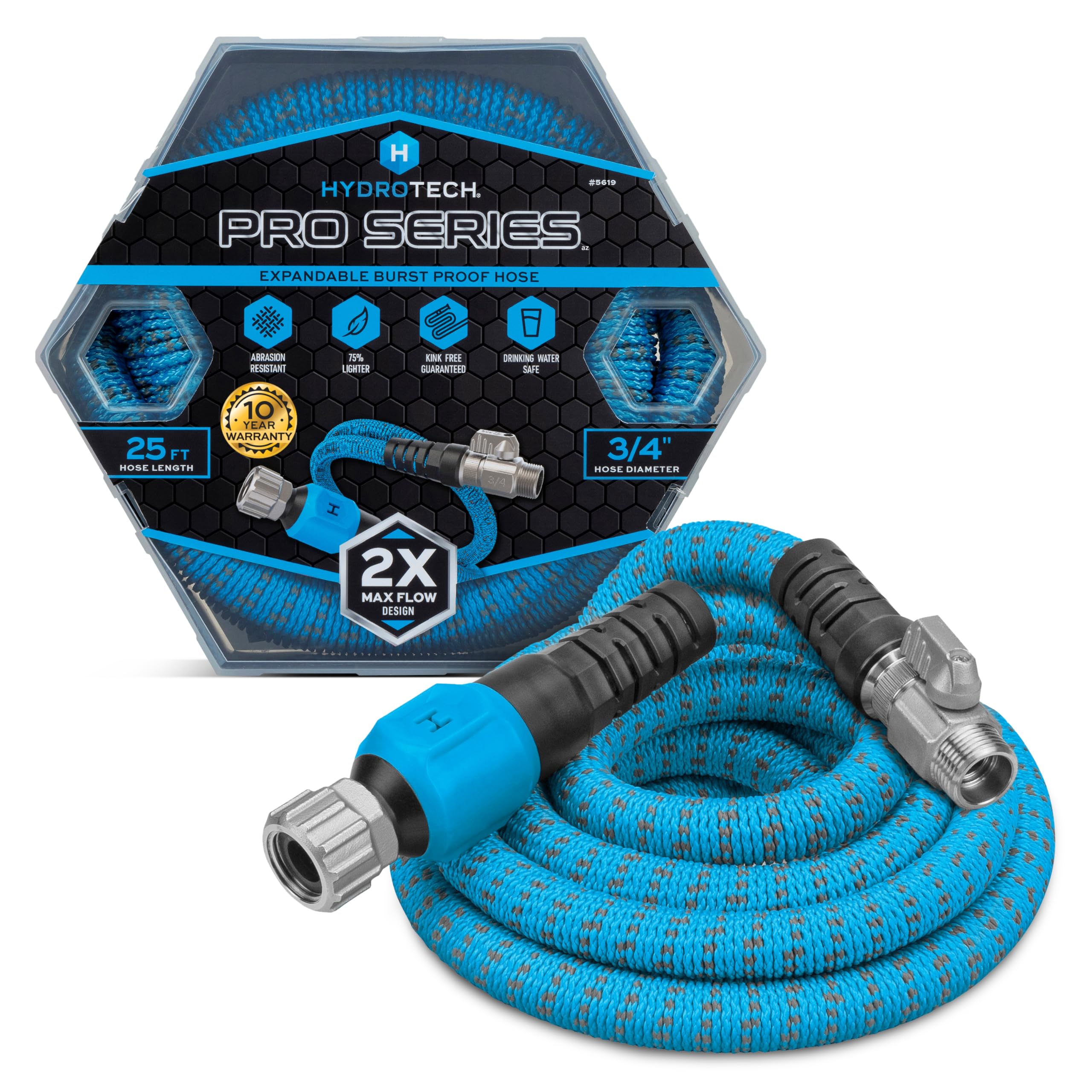 HydroTech Pro 25ft hose fully extended for broad watering reach