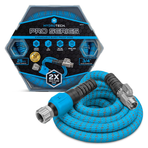 HydroTech Pro 25ft hose fully extended for broad watering reach