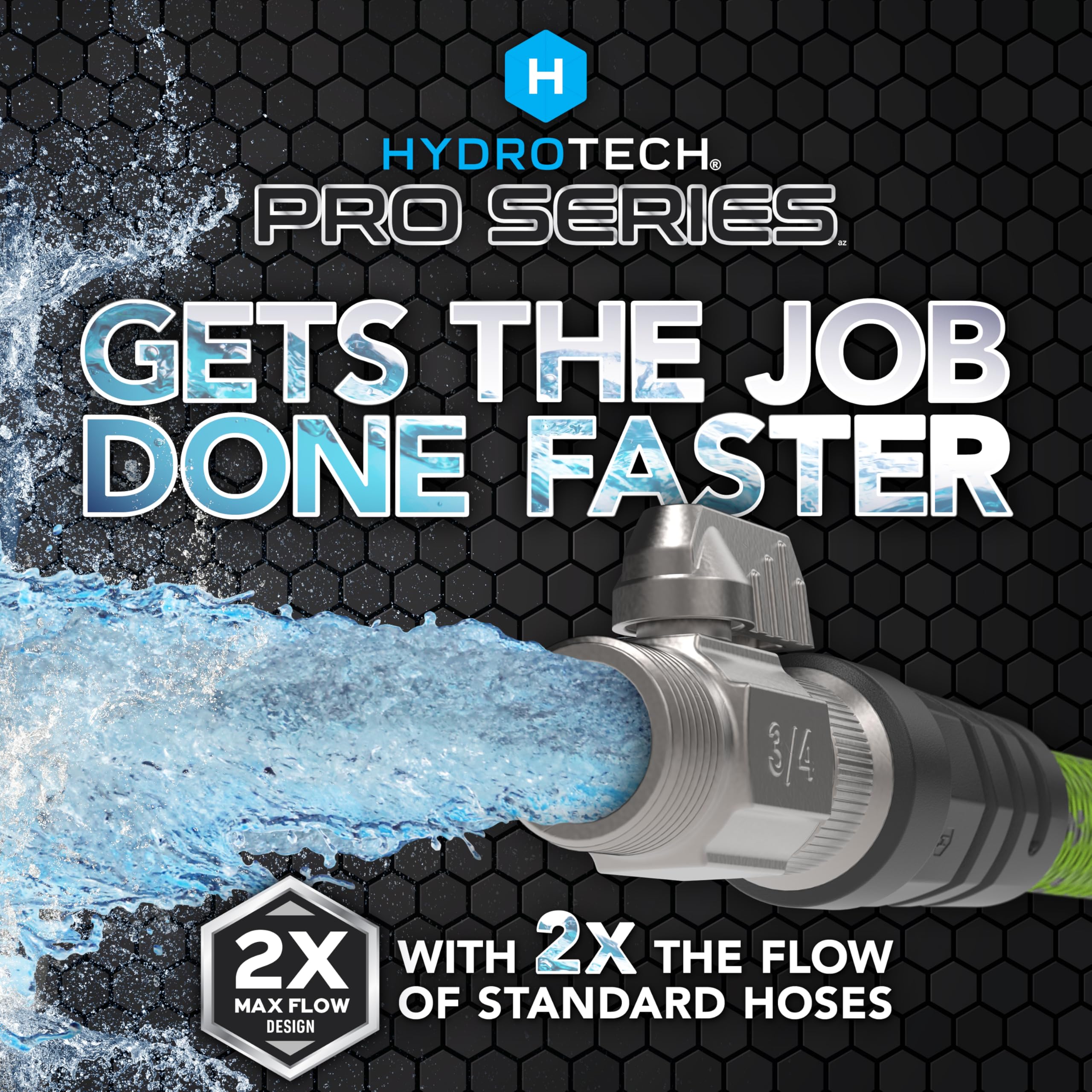 HydroTech Pro Series 50ft hose with flow-control valve enables precise watering