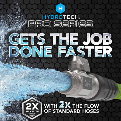 HydroTech Pro Series 50ft hose with flow-control valve enables precise watering
