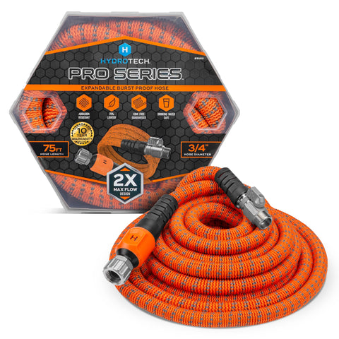 HydroTech Pro Series 75 ft hose outer jacket provides durable protection for heavy outdoor watering tasks