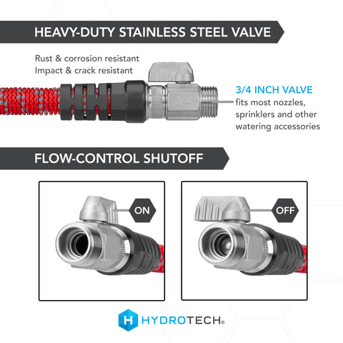 Stainless steel connector resists rust and seals tightly at the spigot