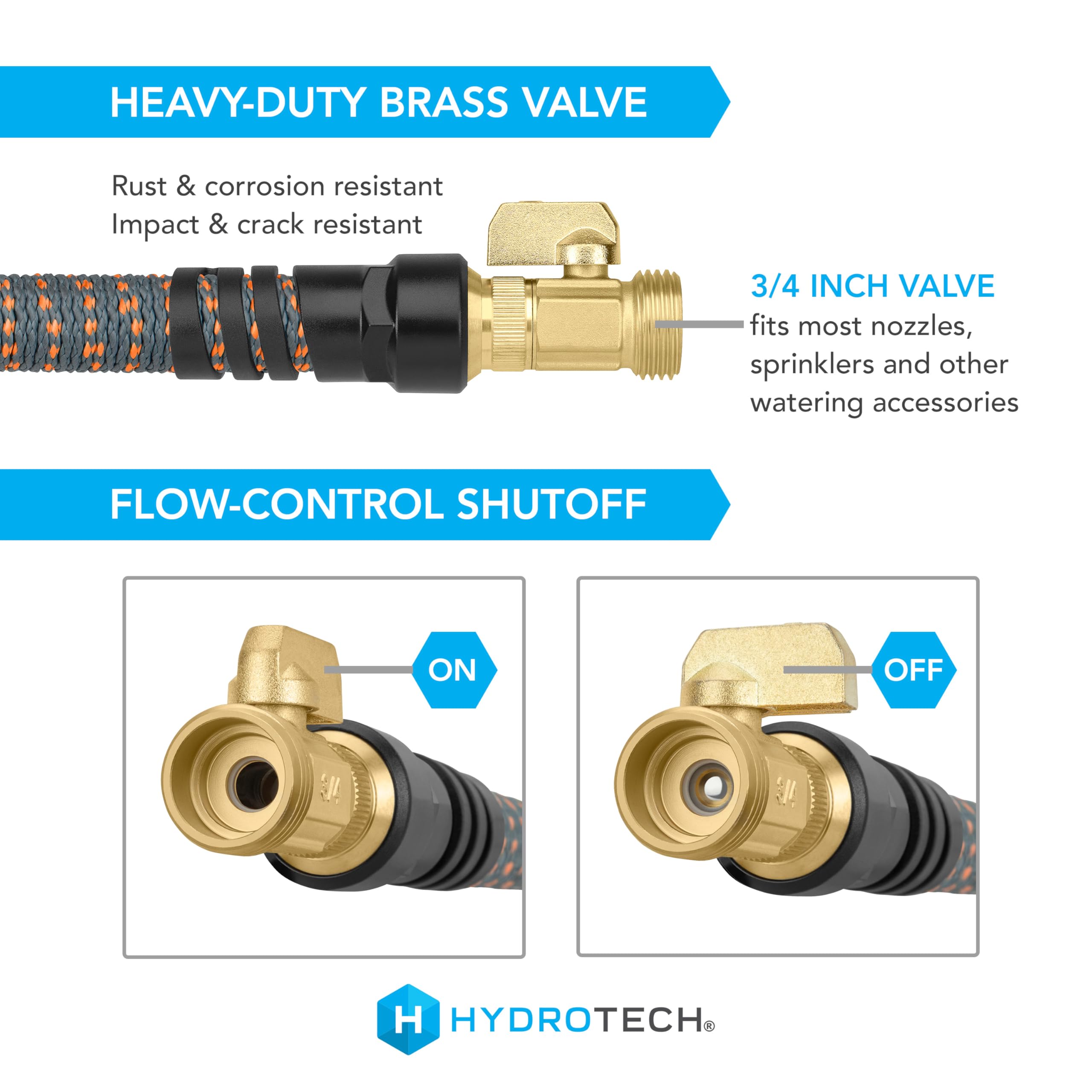 HydroTech strain-relief guard reduces bend stress during use.