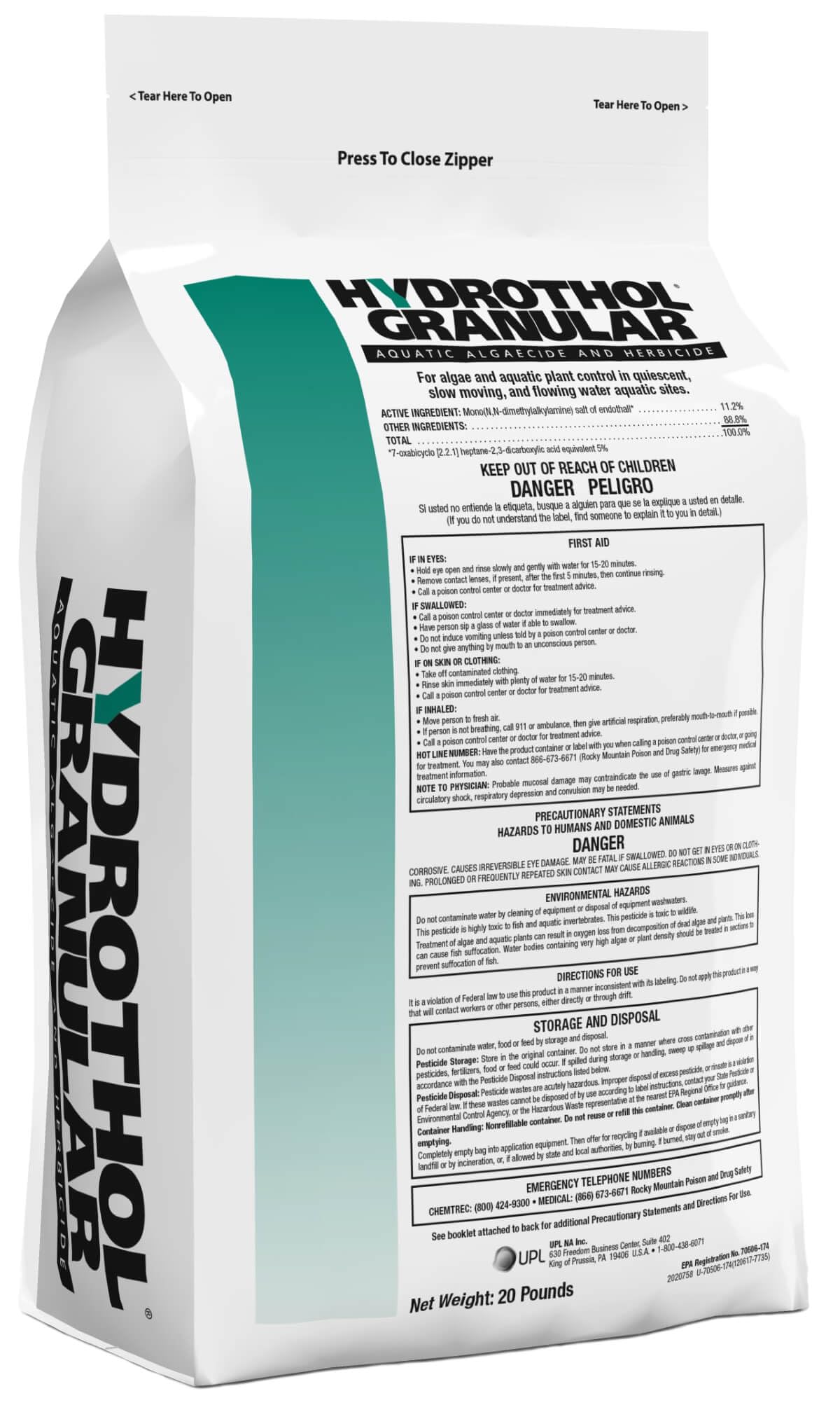 Hydrothol 191 granular bag ready for pond weed control and algae management.