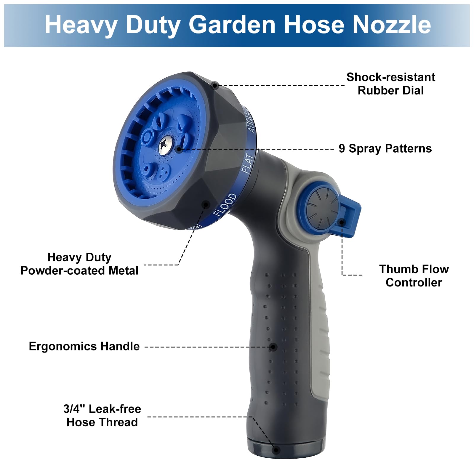 HYDROWE Hydrowe garden hose nozzle shows 9-pattern dial for versatile watering