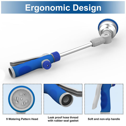 Hydrowe watering wand features flow control for steady pressure on demand.