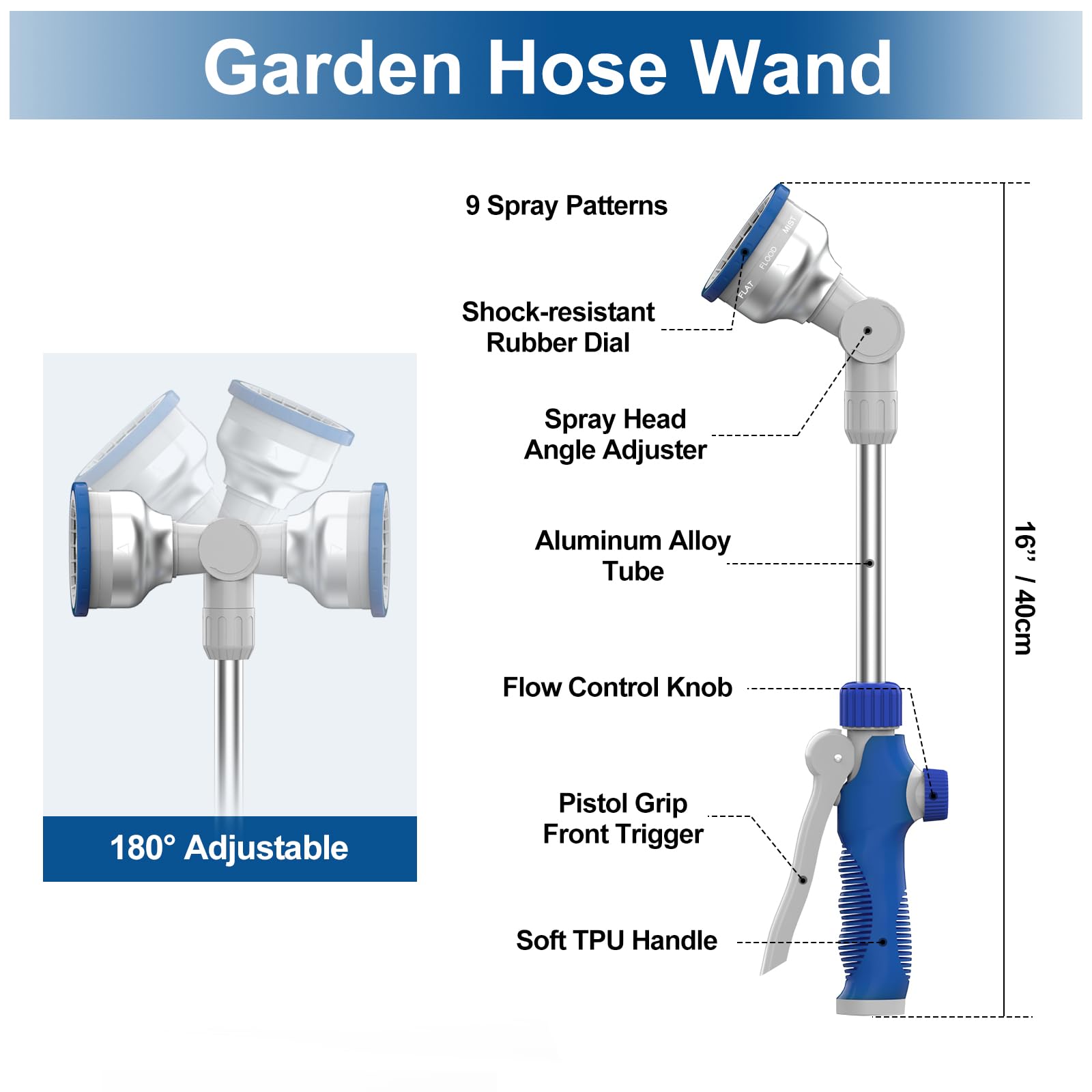 Hydrowe watering wand with rotating head for flexible watering angles.