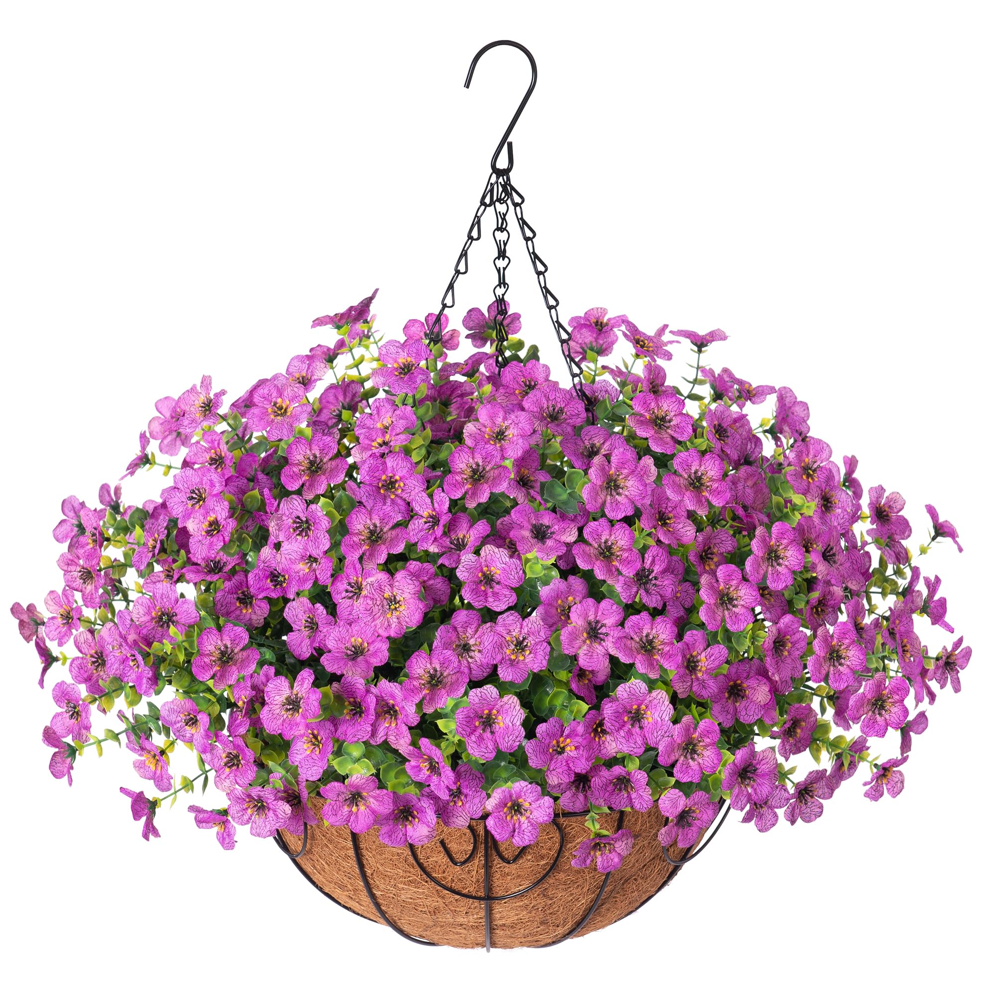 HyeFlora artificial hanging flowers basket outdoors adds color to porches, low maintenance.